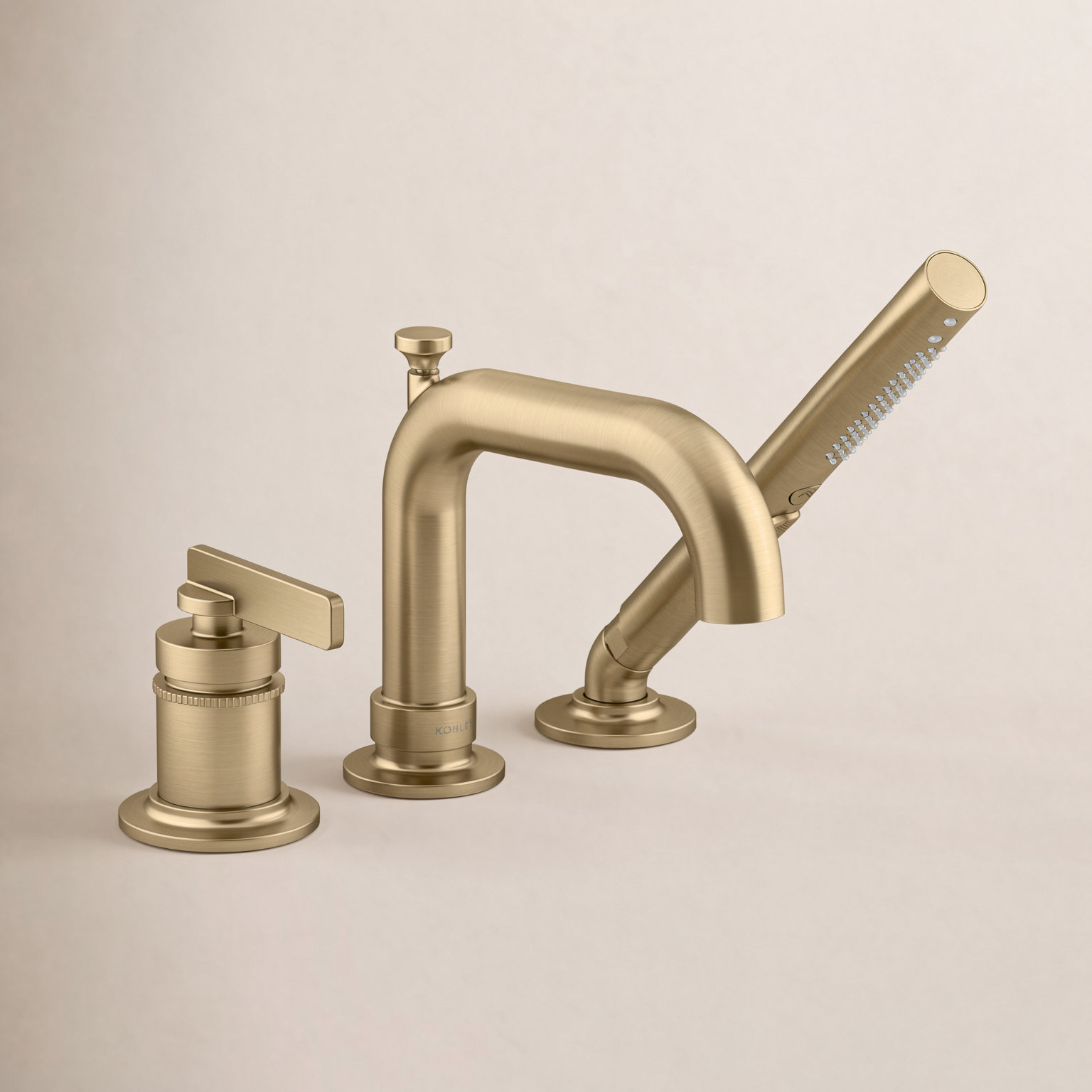Castia Deck-Mount Bath Faucet with Handshower, Moderne Brass