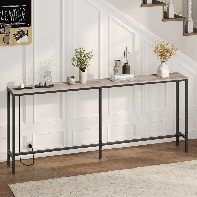 78.7" Narrow Console Table with Power Outlet Behind Couch for Entryway, Grey