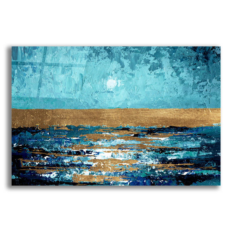 Art mural en verre épique «Blue Sunset» par Svetlana Aleynikova, 16 po x 12 po