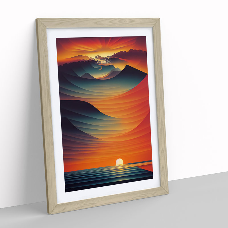 XV1022-3946X Showstopping Abstract Ocean Sunset - Print, White, 66cm H x 48cm W, Oak Framed