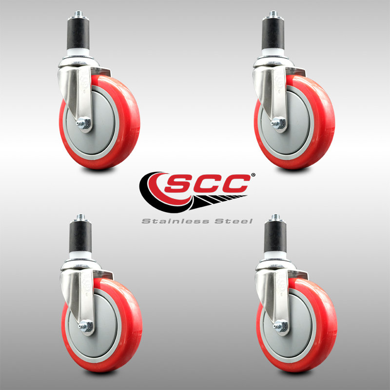 Ensemble de roulettes extensibles pivotantes en polyuréthane 316SS SCC, Rouge