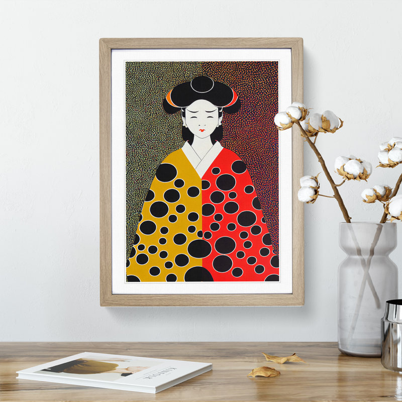 Spotted Geisha - Framed Print, 34cm H x 25cm W x 2cm D, Oak Framed