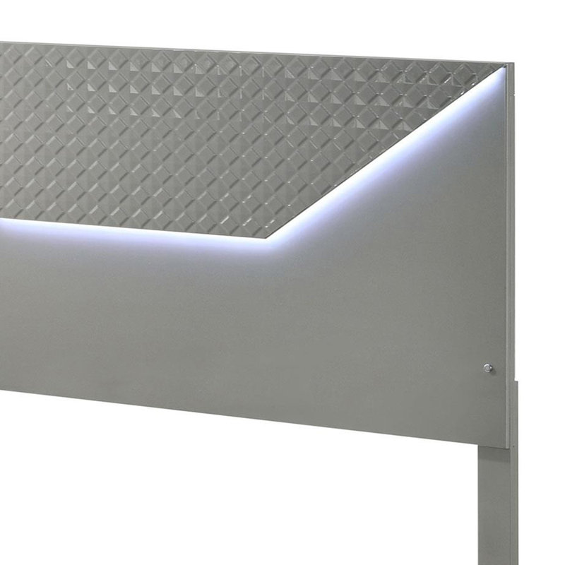 Panel Bed LED Headboard Grey High Gloss, Queen