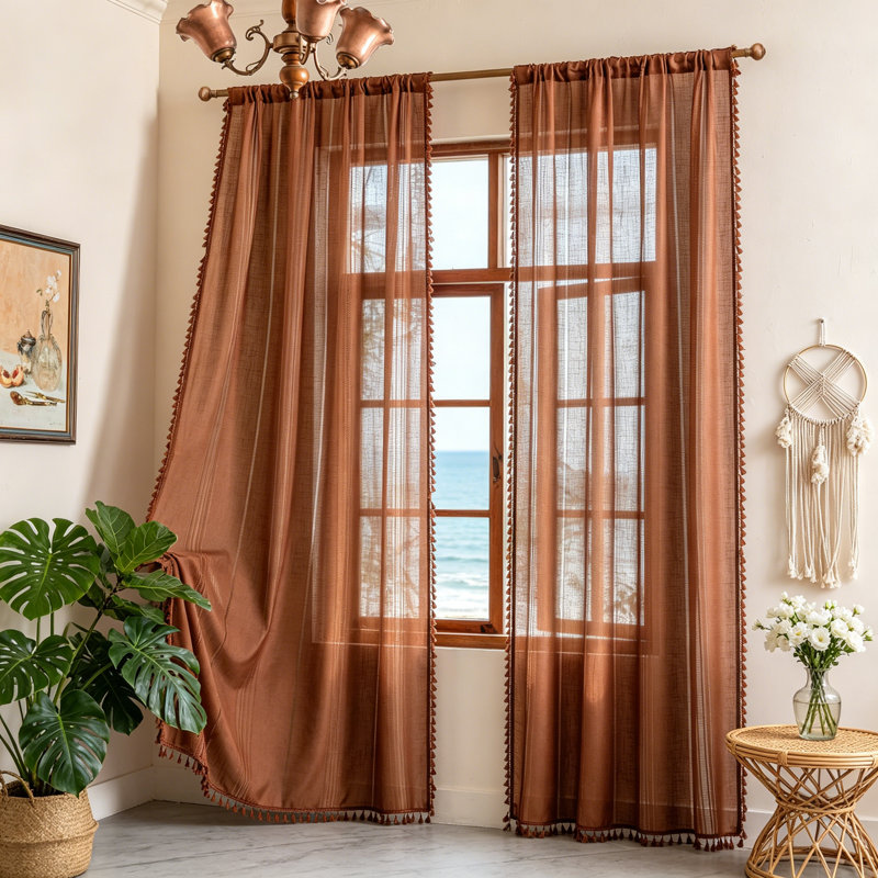 Boho Macrame Curtains 63" Terracotta 2 Panels