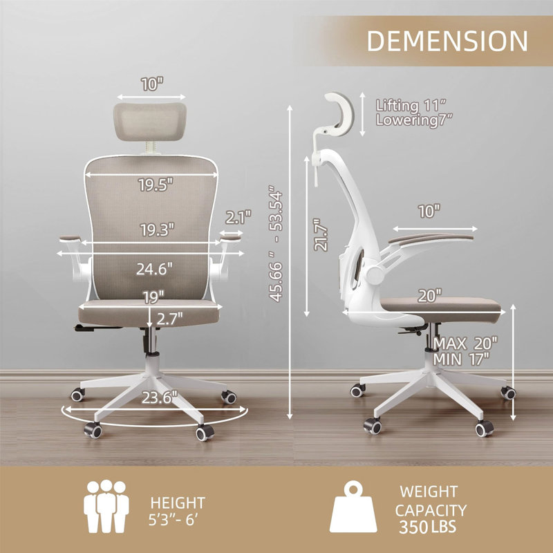 Chaise de bureau Nykeesha, Beige, Blanc