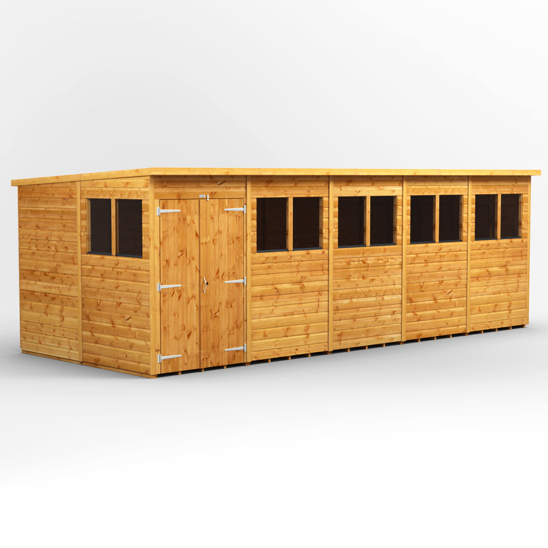 Powersheds 20 x 8ft Timber Tongue & Groove Pent Garden Shed Double Doors