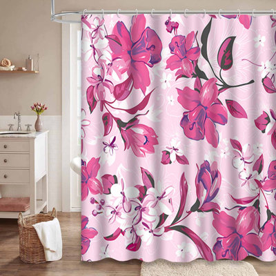 Rideau de douche imperméable à motif floral oriental avec 12 crochets