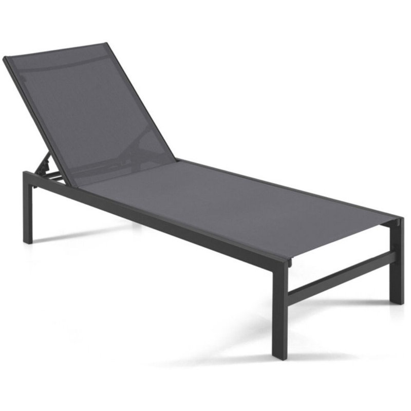 Chaise longue à 6 positions avec structure en aluminium antirouille, Gris / Noir