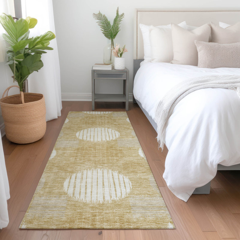 Premium Machine Washable Prisco Gold Rug, Runner 2'3" x 7'6"