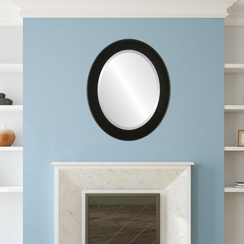 Raghul Wood Frame Oval Wall Mirror, 33" H x 23" W, Matte Black