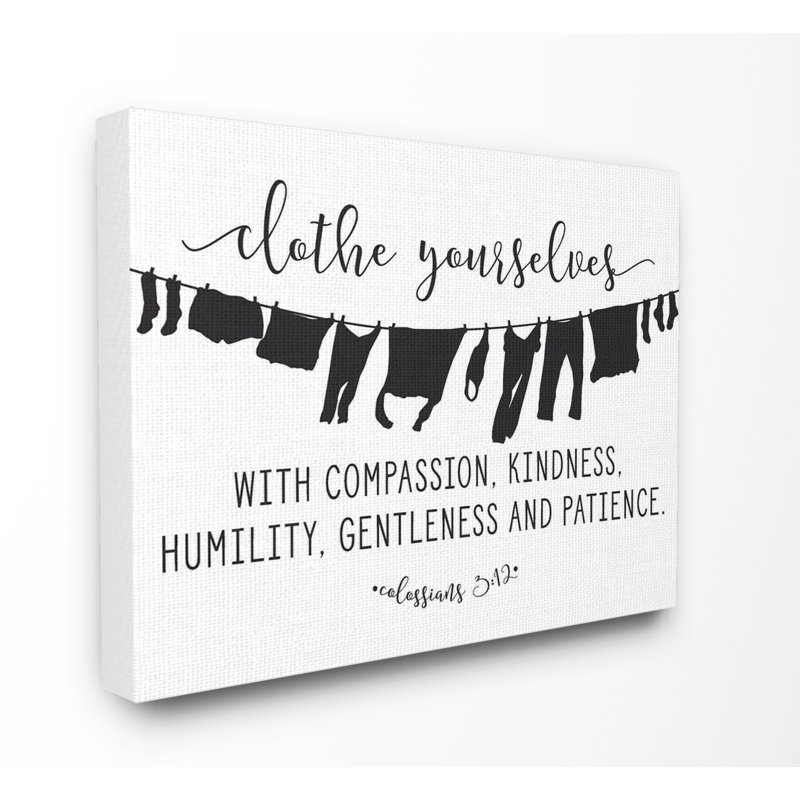 «Habillez-vous avec la corde à linge Compassion» par Lettrage et doublure - impression d'art textuel, Toile tendue