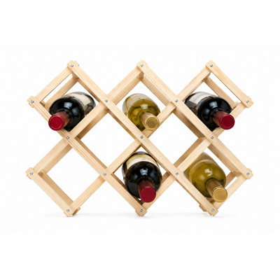 10-Bottle Expandable Wooden Wine Rack, Foldable Countertop & Cabinet Wine Bottle Storage Organizer, Natural Wood Wine Holder for Kitchen, Pantry, Bar by Rosalind Wheeler
