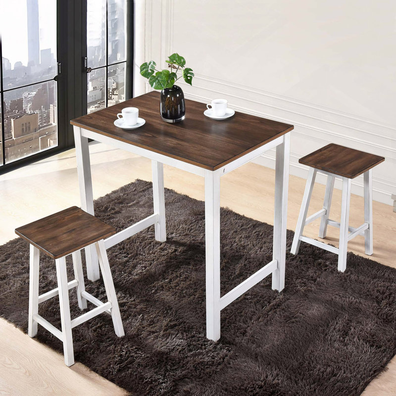 [3-Piece Counter Height Dining Set] Space-Saving Table With 2 Stools, Easy To Clean