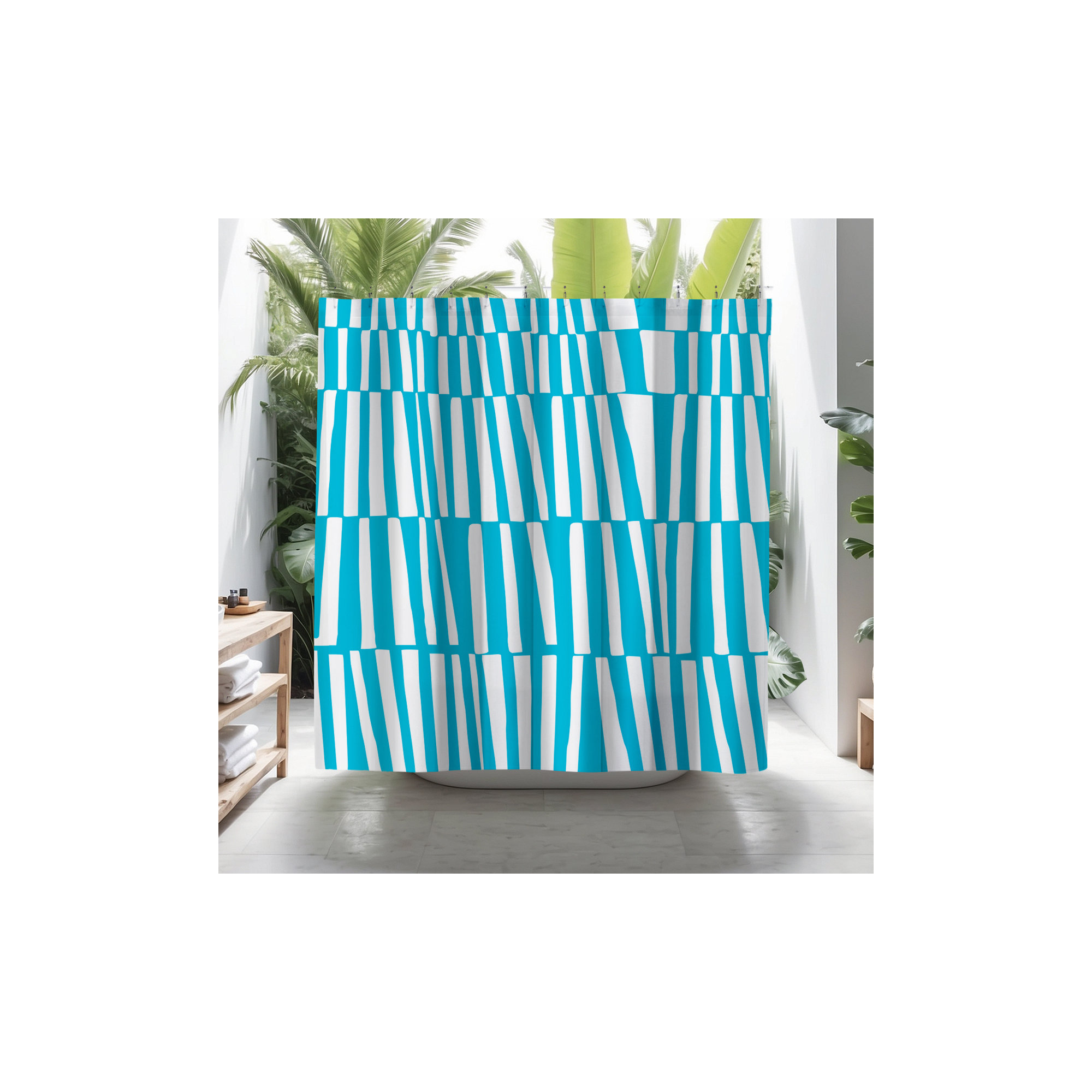 Thora Abstract Mid-Century Shower Curtain, Turquoise