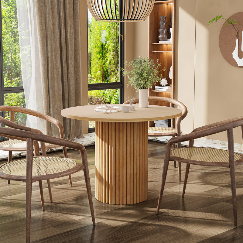 Round Solid Wood Base Dining Table for 1-4, 39.4" W x 39.4" L