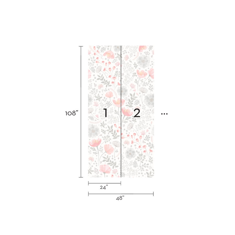 Panneau de papier peint texturé Lima Whimsy, Corail / gris, L 108 po x l 48 po