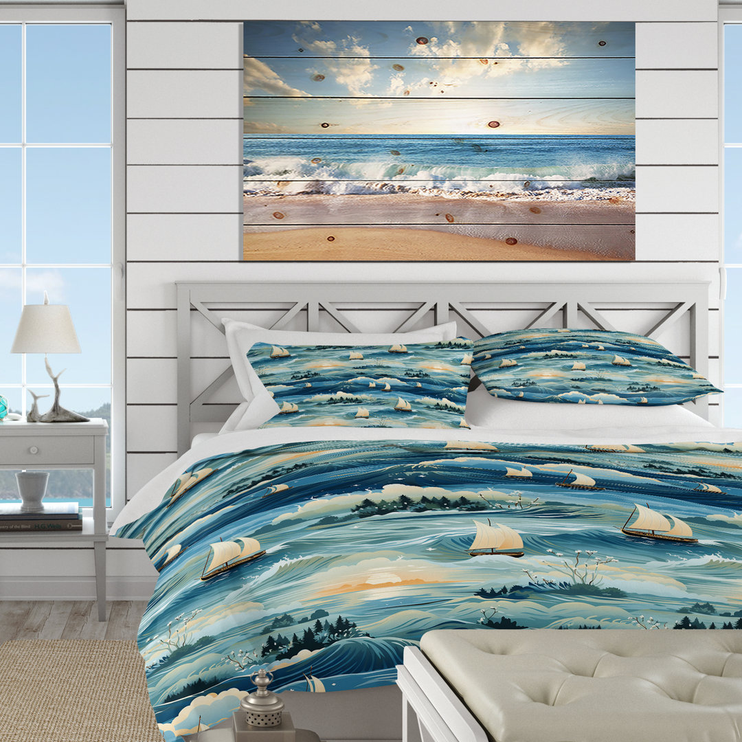 Coastal Tranquility Seaside Landscape I - Coastal Duvet Cover Set Design Art 