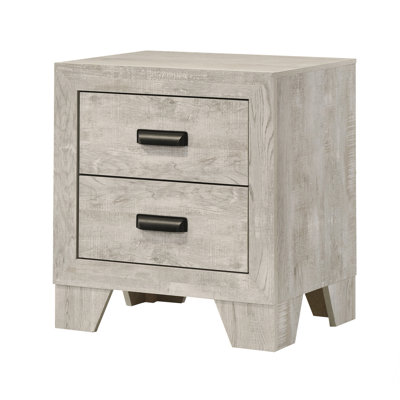 1Pc Transitional 2-Drawer Nightstand With Metal Hardware Whitewashed Wood Finish Wooden Bedroom Furniture