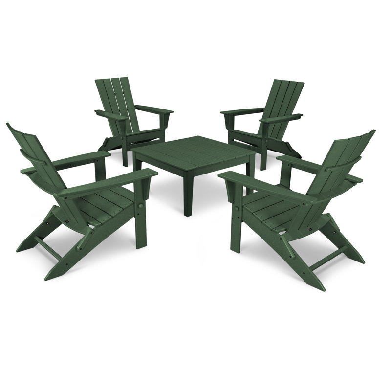 POLYWOOD Quattro Folding Chair 5-Piece Conversation Set, Green