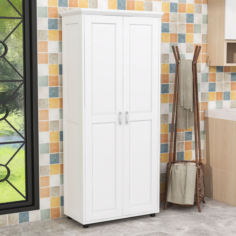Modern Wooden Bathroom Storage Cabinet with Adjustable Shelves, Anti-Tipping Design and Ample Storage, White