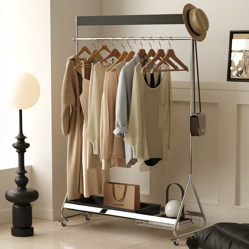 Leon Clothes Hanger (Black) Antique American Clothes And Hat Rack Retro Home Portable Stainless Steel Bedroom Floor Storage Shelf