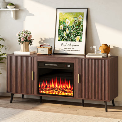 Midcentury Modern TV Stand with 23-Inch Fireplace