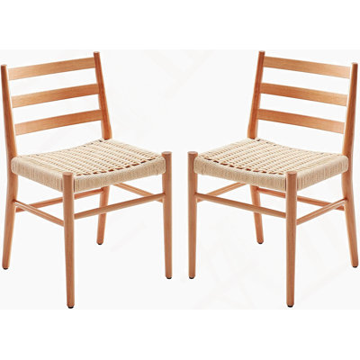 Mid Century Modern Dining Chairs Set Of 2 With Woven Rope Seats And Sturdy Metal Frame For Kitchen, Living Room Or Restaurant Use.