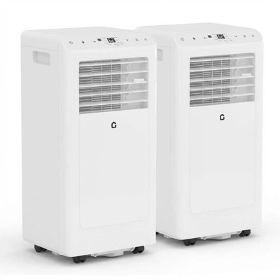 2PCS 8,000 Btu Portable Air Conditioner, 3-in-1 AC Unit (Cooling/Fan/Dry) for 550 Sq.ft Rooms, LCD Display & Remote Control, Easy Mobility, Washable Filter, White