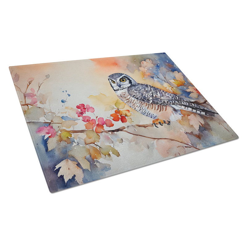 Northern Hawk Owl Glass Cutting Board