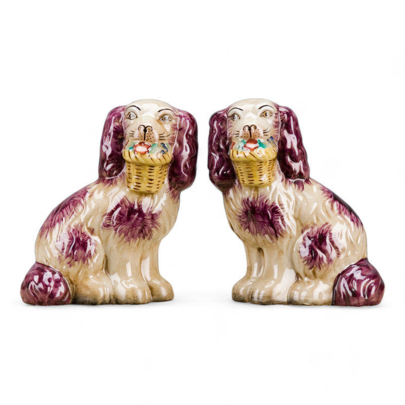Porcelain Staffordshire Dog Figurines Pair, Red