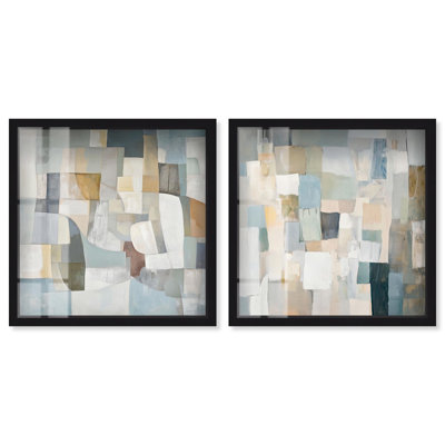 Tonal Mosaic Shadowbox Print Gold Boho Wall Art Set by Art Remedy, Black Frame, 40 x 40