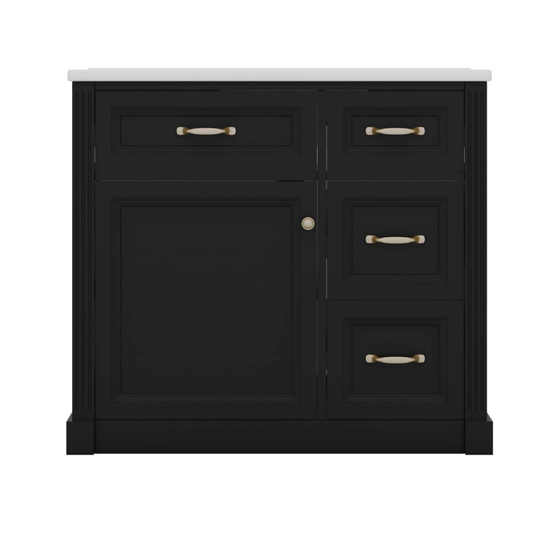 Ensemble de meuble-lavabo 36 po avec lavabo, meuble de rangement pour salle de bain avec 2 tiroirs et 2 tiroirs rabattables, tablette réglable
