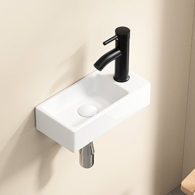 Small Milk White Ceramic Wall Hung Rectangle Sink, Right Hand Tap Hole, 14.6*7.09*3.62Inch, Ideal For Bathroom Decor And Use Wash Basin With Rectangle,