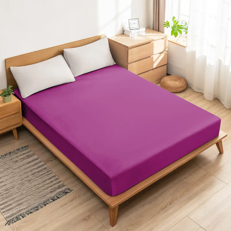 Lall Microfiber Brushed 25cm Deep Fitted Bed Sheet, Double (4'6), Purple