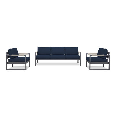 Avrilyn Metal 3 Piece Deep Sofa Seating Group with Sunbrella Cushions