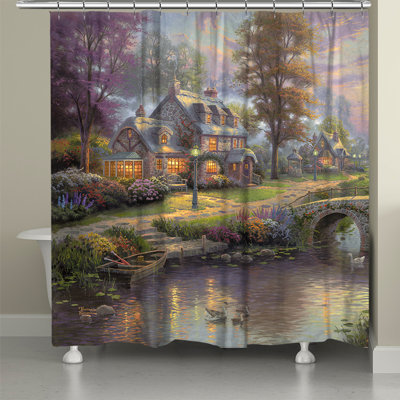 Thomas Kinkade Sunset On Lamplight Lane Shower Curtain