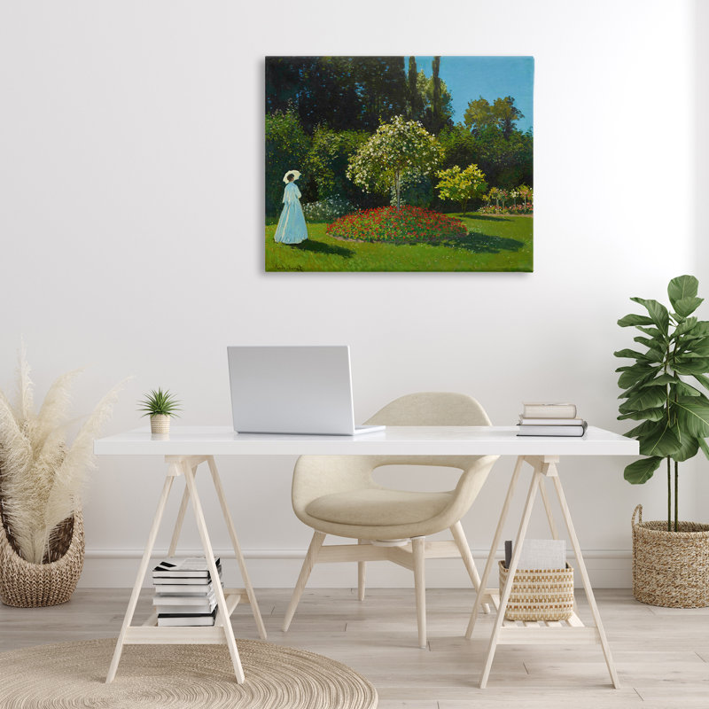 Art mural classique sur toile, "Monet Lady in Garden" par one1000paintings, H 30 po x l 40 po