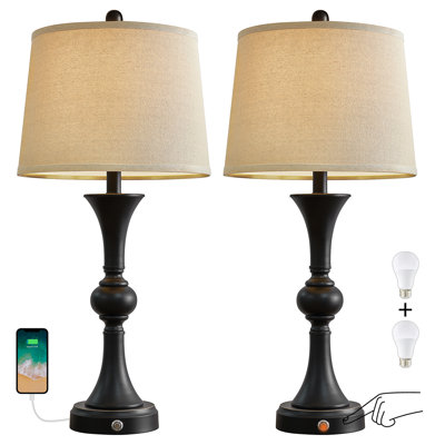 Emzie 28"classic black metal light with USB,suitable for living room,bedroom,bedside with light bulb