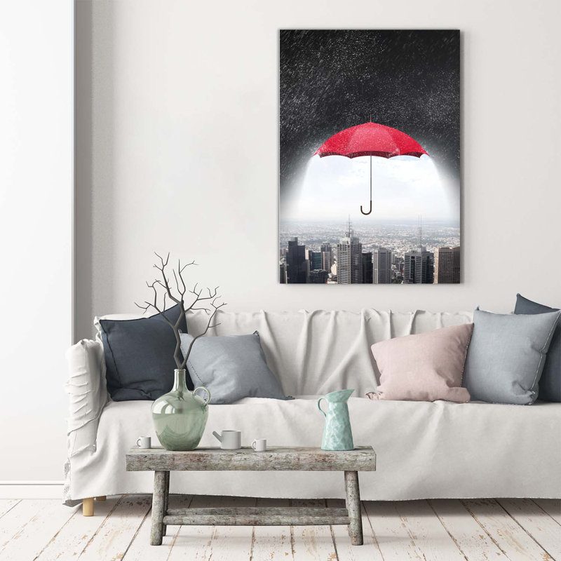 Umbrella Over The City - Wrapped Canvas Print