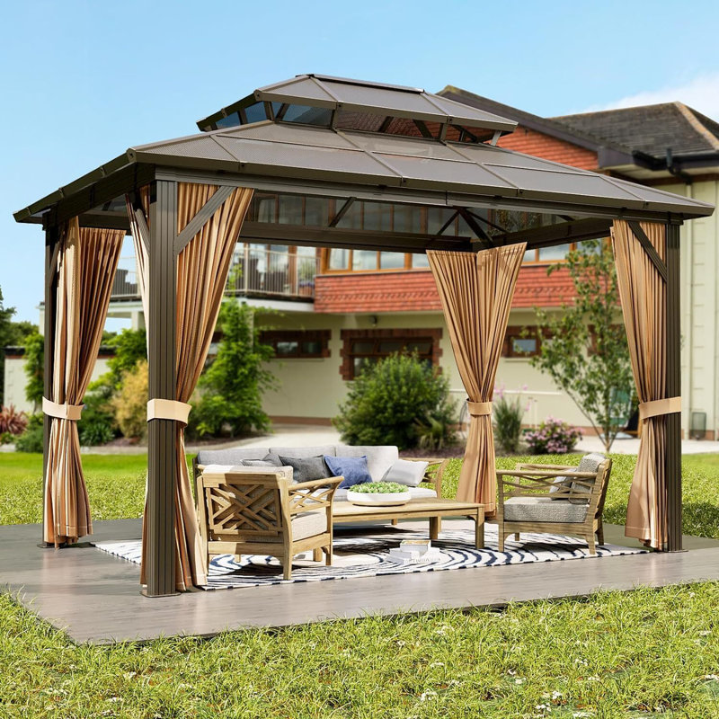 Pavillon de jardin en aluminium, L 120 po x P 144 po, Brun