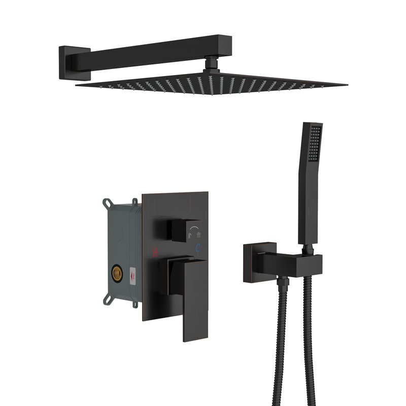 10 Inch Wall Mounted Shower System Rain Mixer Shower Combo Set Square Shower Head with Hand Shower, Oil Rubbed Bronze