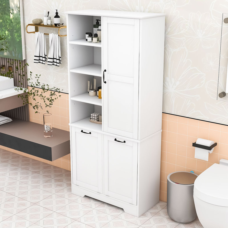 Armoire de rangement multifonctionnelle avec tablettes réglables et paniers à linge inclinables, Blanc