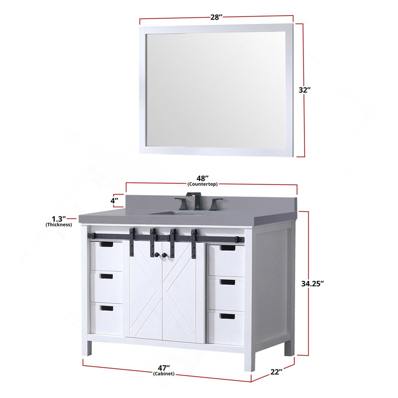 Meuble-lavabo blanc 48 po X P 22 po P, comptoir en quartz gris, ensemble de robinets et Miroir