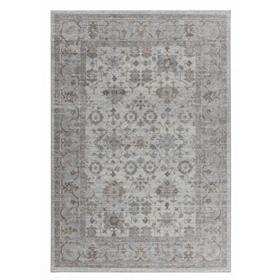Rug Branch Hala 5' x 8' (5'3" x 7'7") Grey/Brown Oriental Floral Indoor Area Rug, Traditional, Low Pile, Stain-Resistant Carpet - Living Room, Bedroom, Dining Room, and Kitchen