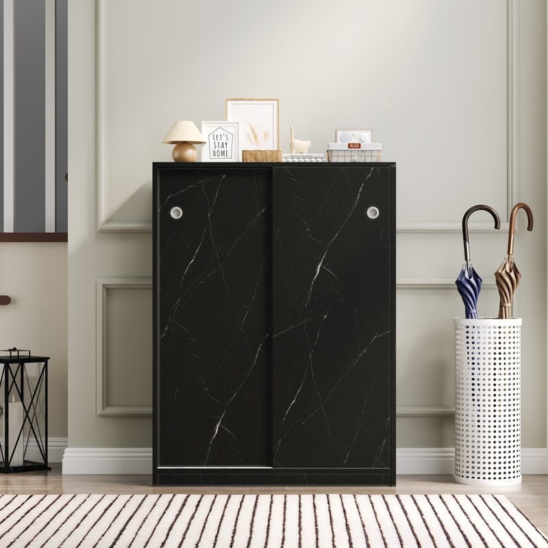 Entryway Shoe Storage Cabinet, Shoe Cabient With Sliding Door, Black