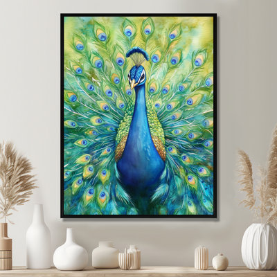 Art mural portrait de paon, toile d'oiseau royal, affichage de plumes de paon