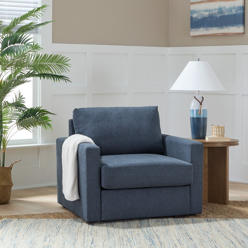 Flex 49" Polyester Modular Wide Arm Armchair, 37" H x 41" W x 38" D, Blue Polyester Blend
