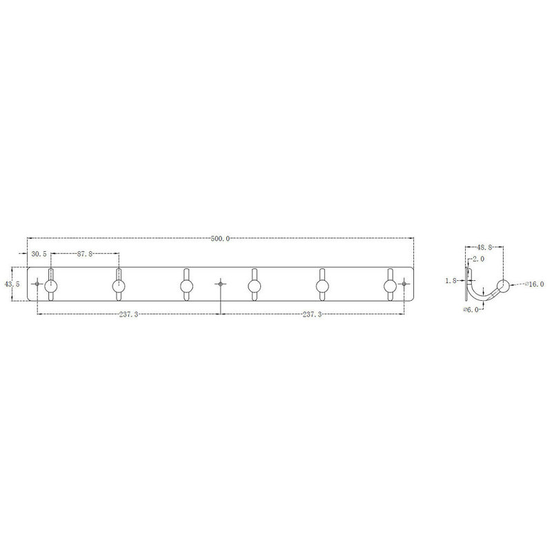 Portemanteau mural utilitaire en acier - 6 crochets, Chrome chrome