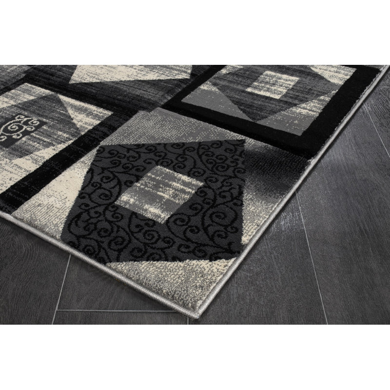 Tapis abstrait blanc / gris anthracite Tyka, Rectangle 2 pi 1 po x 3 pi 3 po