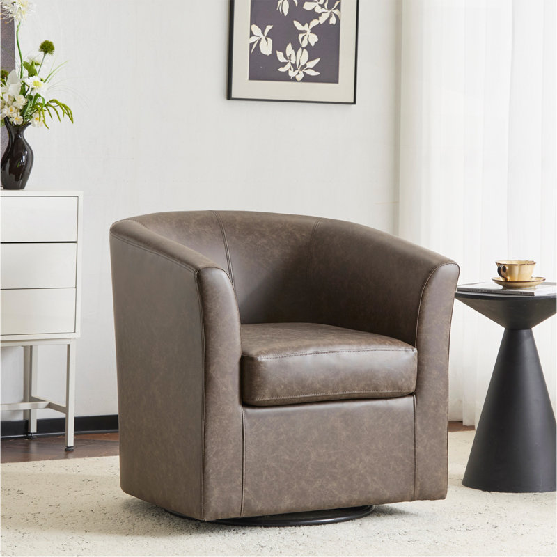 Fauteuil demi-tonneau pivotant en similicuir, Simili cuir brun foncé